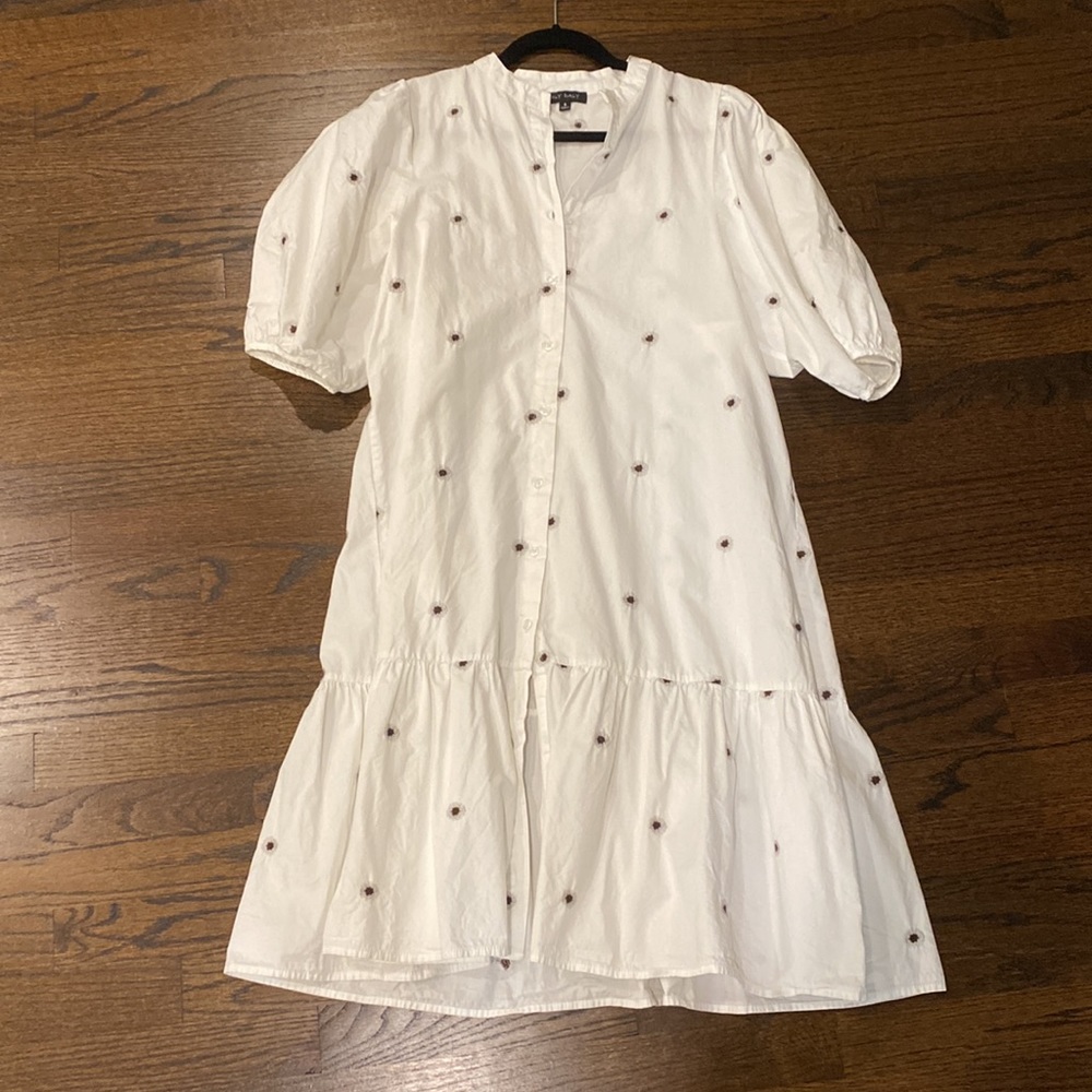 Puff Sleeve Poplin Midi with Flower Embroidery